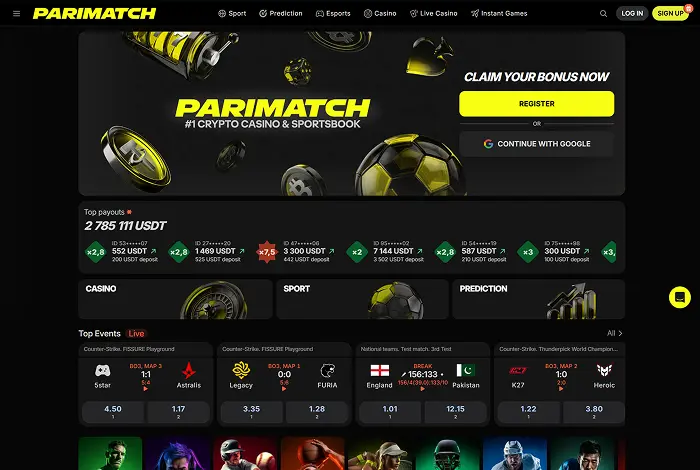 واجهة موقع Parimatch للمراهنات